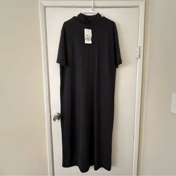 Black Mock Neck Maxi T-Shirt Dress - Picture 1 of 2